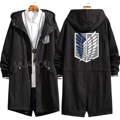 Attack on Titan Cosplay Trench Men Jackets Long Hoodie Shingeki No Kyojin Sasha Braus Ymir Armin Cosplay Wings of Liberty 3XL