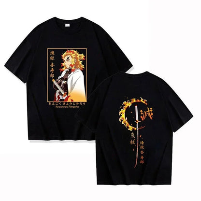 Japanese Streetwear "Burning Spirit" Graphic Tee - Oversized Flame Swordsman Edition