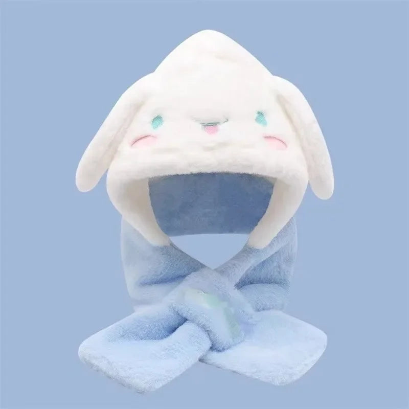 Gothic Bunny Plush Hooded Scarf - All-in-One Kawaii Winter Set