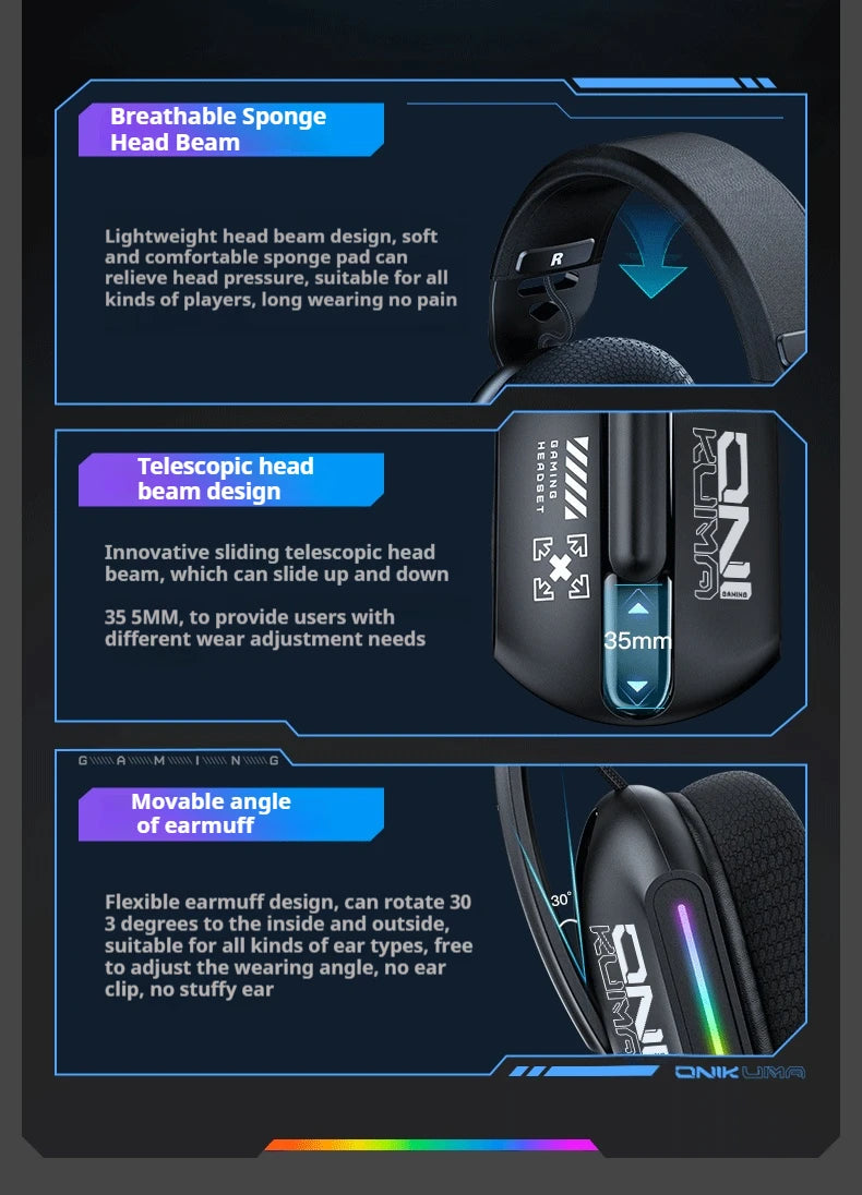 Tri-Mode RGB Gaming Headset 2.4G Wireless | Wired & Bluetooth | Ultra Long Battery Life