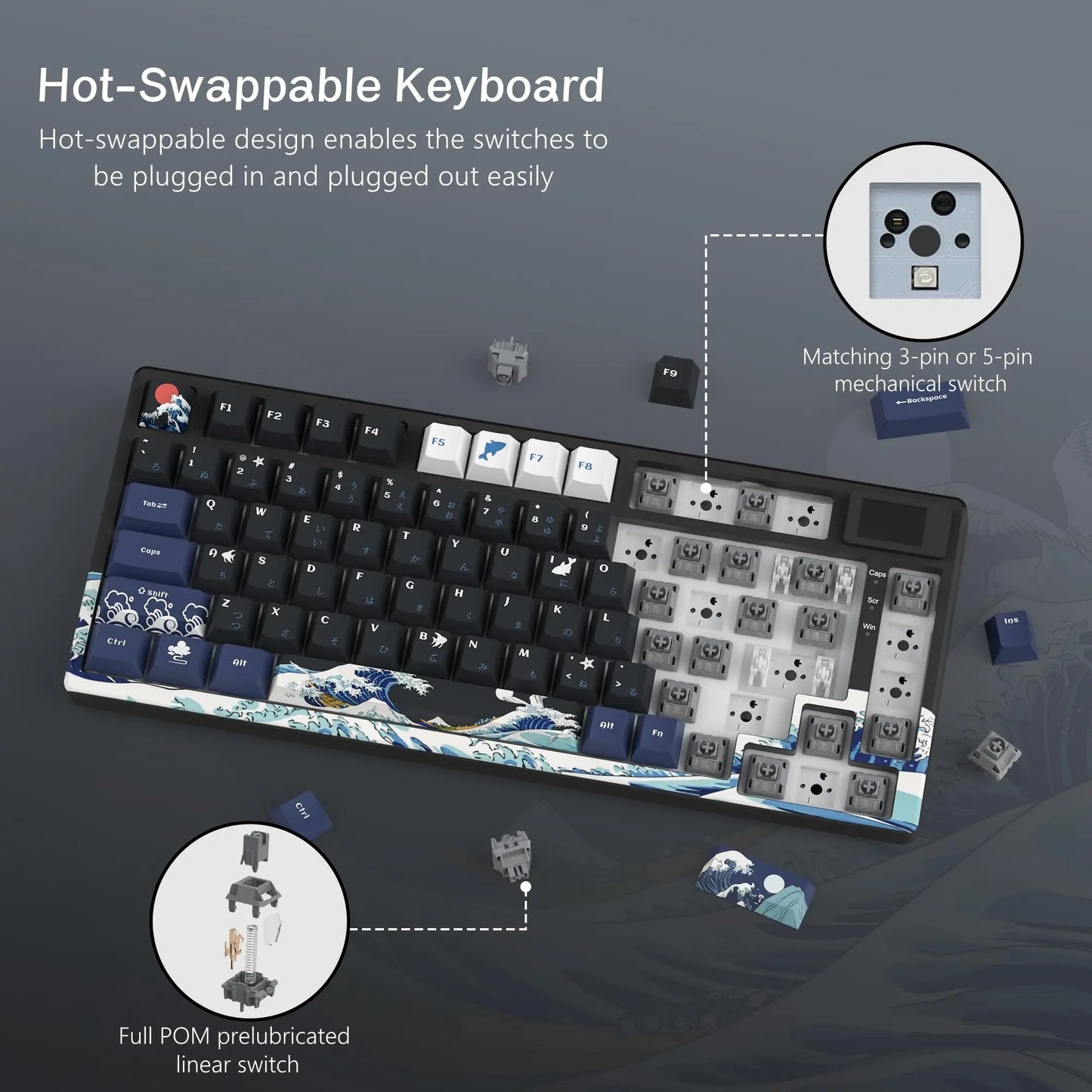 Womier S-K80 75% Mechanical Gaming Keyboard with OLED Display – Hot-Swap, RGB, Custom Gasket-Mount Design