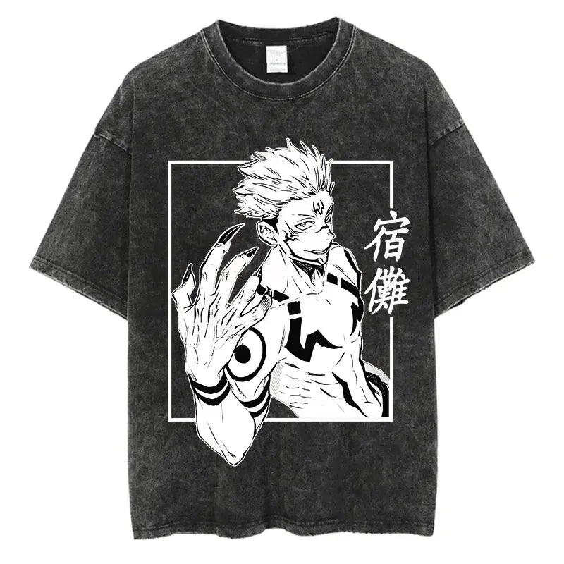 Washed Vintage Oversized Tee - Jagged Teeth Demon Streetwear