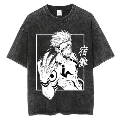 Washed Vintage Oversized Tee - Jagged Teeth Demon Streetwear