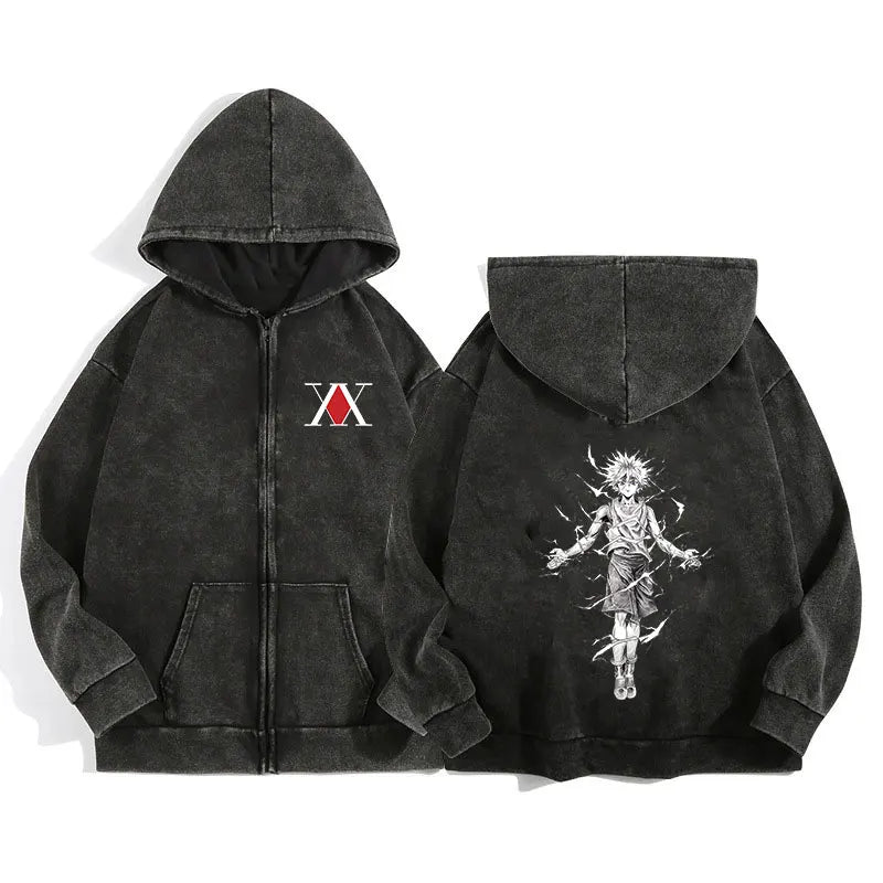 Unisex Gothic Anime-Inspired Zip Hoodie – Harajuku Streetwear with Luminous Spirit Graphic