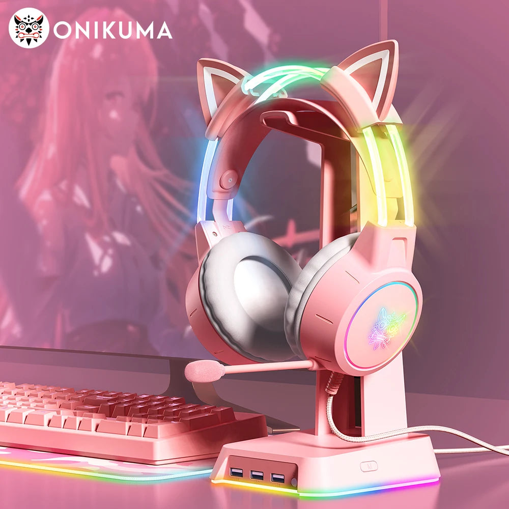 ONIKUMA X15 Pro Fones de ouvido com fio com feixe de cabeça RGB Microfone flexível Controle de botão Fone de ouvido para jogos Gamer para computador PC