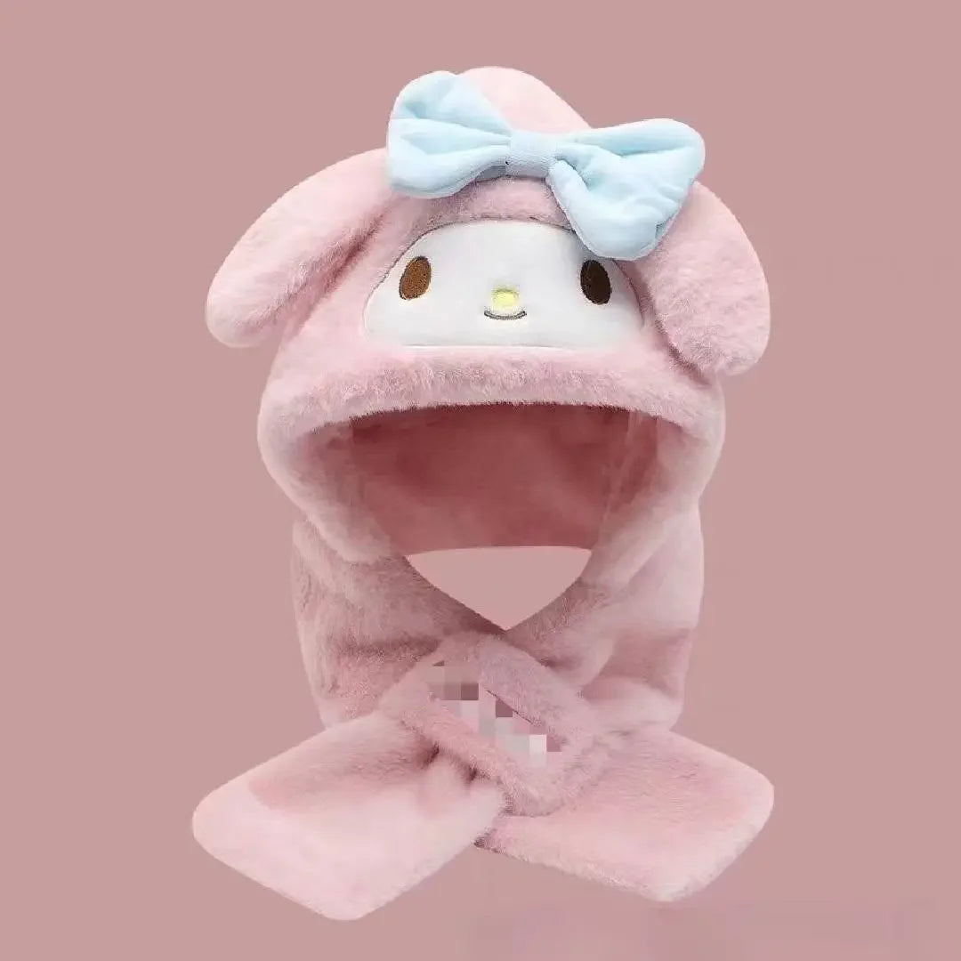 Gothic Bunny Plush Hooded Scarf - All-in-One Kawaii Winter Set
