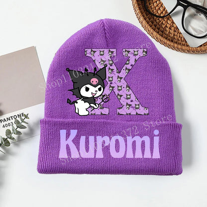 Personalized Gothic Bunny Beanie - Custom Letter Kawaii Knit Cap