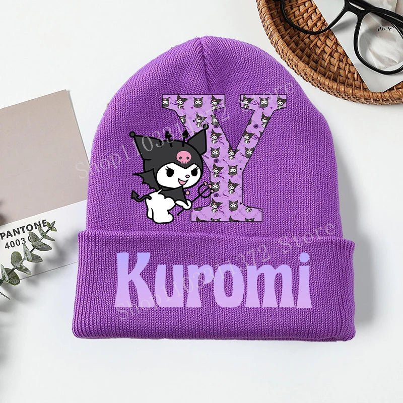 Personalized Gothic Bunny Beanie - Custom Letter Kawaii Knit Cap