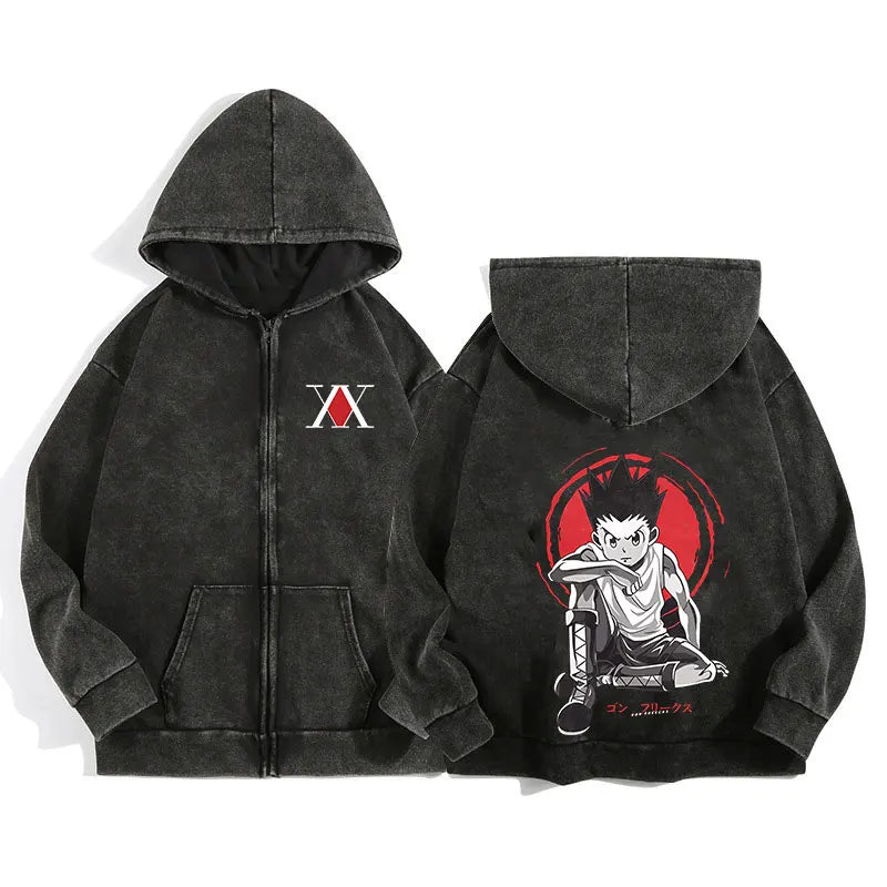 Unisex Gothic Anime-Inspired Zip Hoodie – Harajuku Streetwear with Luminous Spirit Graphic
