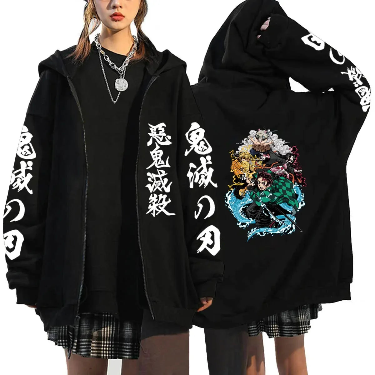 Oni Shadow Zip Hoodie – Japanese Dark Streetwear Oversized Jacket