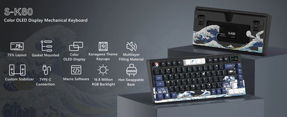 Womier S-K80 75% Mechanical Gaming Keyboard with OLED Display – Hot-Swap, RGB, Custom Gasket-Mount Design