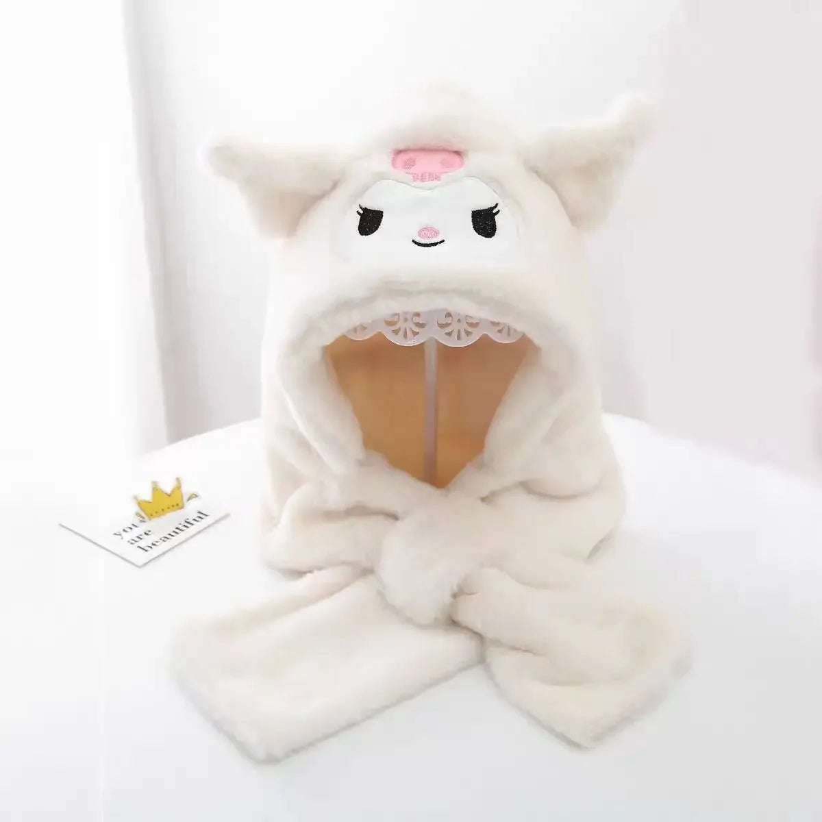 Gothic Bunny Plush Hooded Scarf - All-in-One Kawaii Winter Set