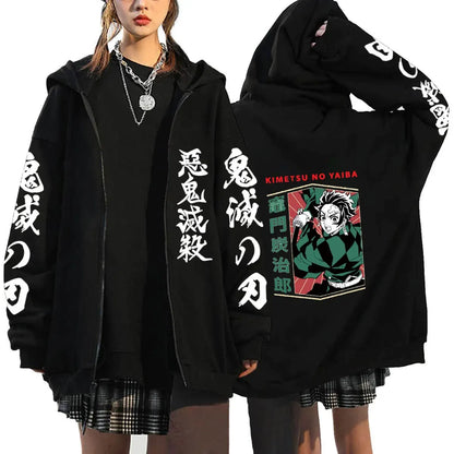 Oni Shadow Zip Hoodie – Japanese Dark Streetwear Oversized Jacket