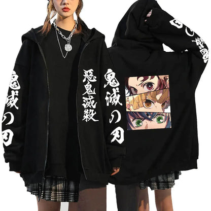 Oni Shadow Zip Hoodie – Japanese Dark Streetwear Oversized Jacket