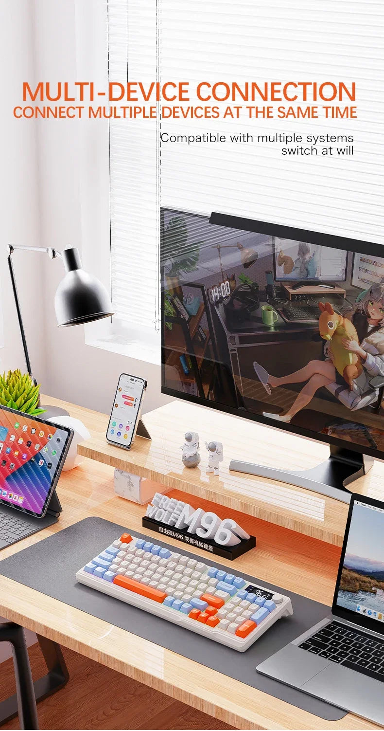 M96 Bluetooth Keyboard Wireless FREEWOLF Screen Gaming Keyboard,Electronic Screen, Multi-Device Connection,Ergonomics Gaming - Aruen Store