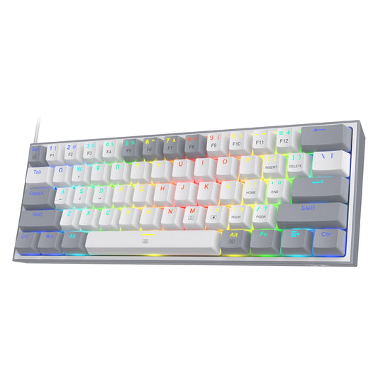 Redragon K617 Fizz 60% Teclado para jogos RGB com fio, 61 teclas Teclado mecânico compacto de troca quente Interruptor vermelho