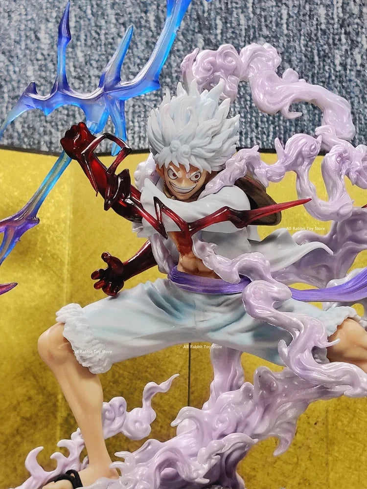 Uma peça nika luffy figura luffy sol deus engrenagem 5 com bola de luz 28cm estatueta ação pvc estátua modelo coleção decora brinquedo gif