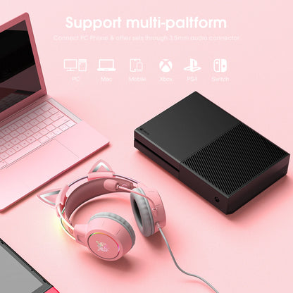 ONIKUMA X15 Pro Fones de ouvido com fio com feixe de cabeça RGB Microfone flexível Controle de botão Fone de ouvido para jogos Gamer para computador PC