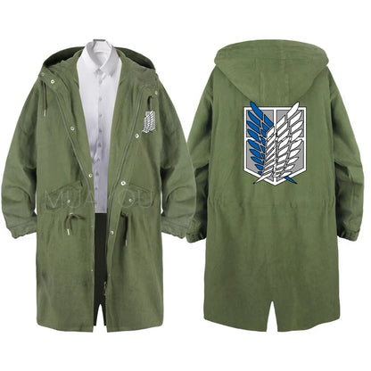 Attack on Titan Cosplay Trench Men Jackets Long Hoodie Shingeki No Kyojin Sasha Braus Ymir Armin Cosplay Wings of Liberty 3XL