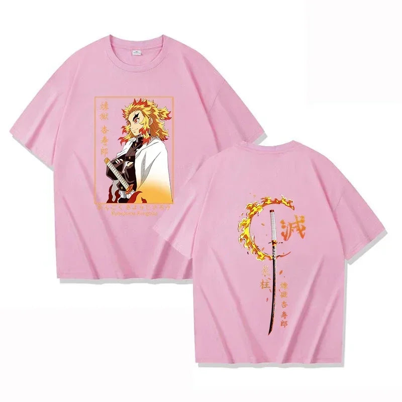 Japanese Streetwear "Burning Spirit" Graphic Tee - Oversized Flame Swordsman Edition