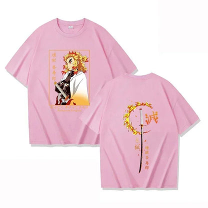 Japanese Streetwear "Burning Spirit" Graphic Tee - Oversized Flame Swordsman Edition