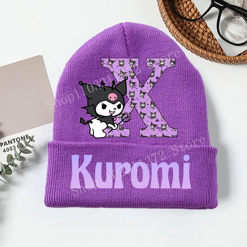 Personalized Gothic Bunny Beanie - Custom Letter Kawaii Knit Cap