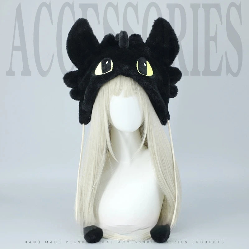 Night Fury Plush Dragon Cap - Fantasy Creature Kawaii Beanie