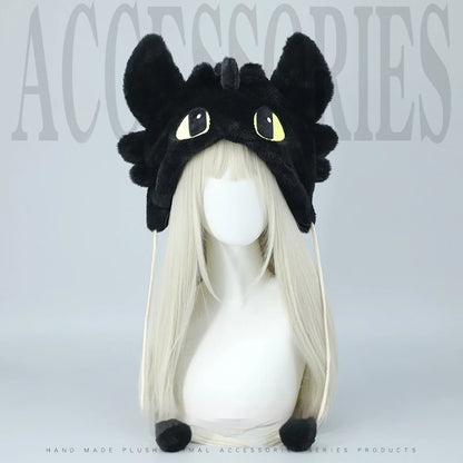 Night Fury Plush Dragon Cap - Fantasy Creature Kawaii Beanie