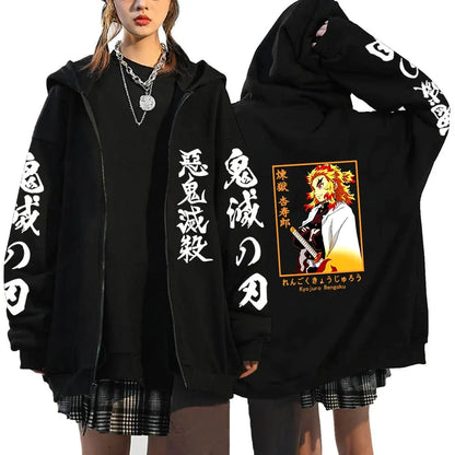 Oni Shadow Zip Hoodie – Japanese Dark Streetwear Oversized Jacket