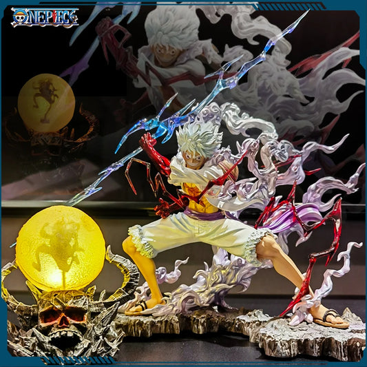 Uma peça nika luffy figura luffy sol deus engrenagem 5 com bola de luz 28cm estatueta ação pvc estátua modelo coleção decora brinquedo gif