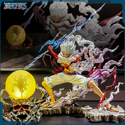 Uma peça nika luffy figura luffy sol deus engrenagem 5 com bola de luz 28cm estatueta ação pvc estátua modelo coleção decora brinquedo gif