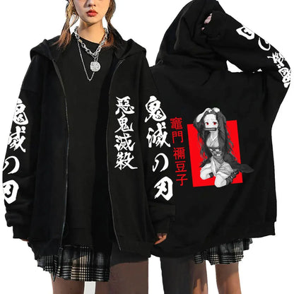 Oni Shadow Zip Hoodie – Japanese Dark Streetwear Oversized Jacket