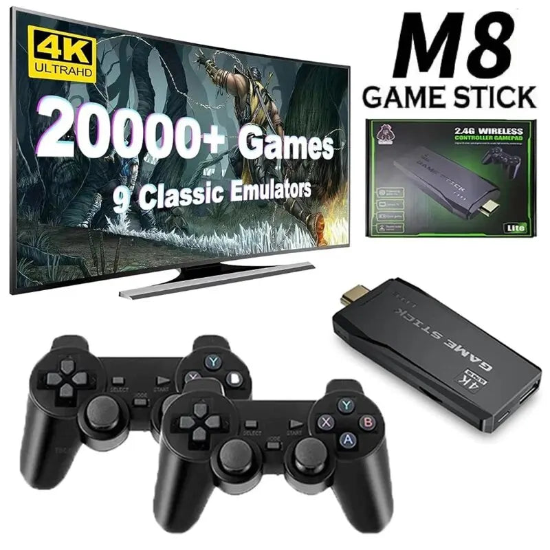 Console de Videogame com Controle Sem Fio, Mini Jogador de Jogo Portátil, Embutido 20000 Jogos, TV Stick, 4K HD, Retro