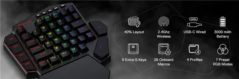 Wireless RGB One-Handed Mechanical Keyboard | 42 Keys Wrist Support