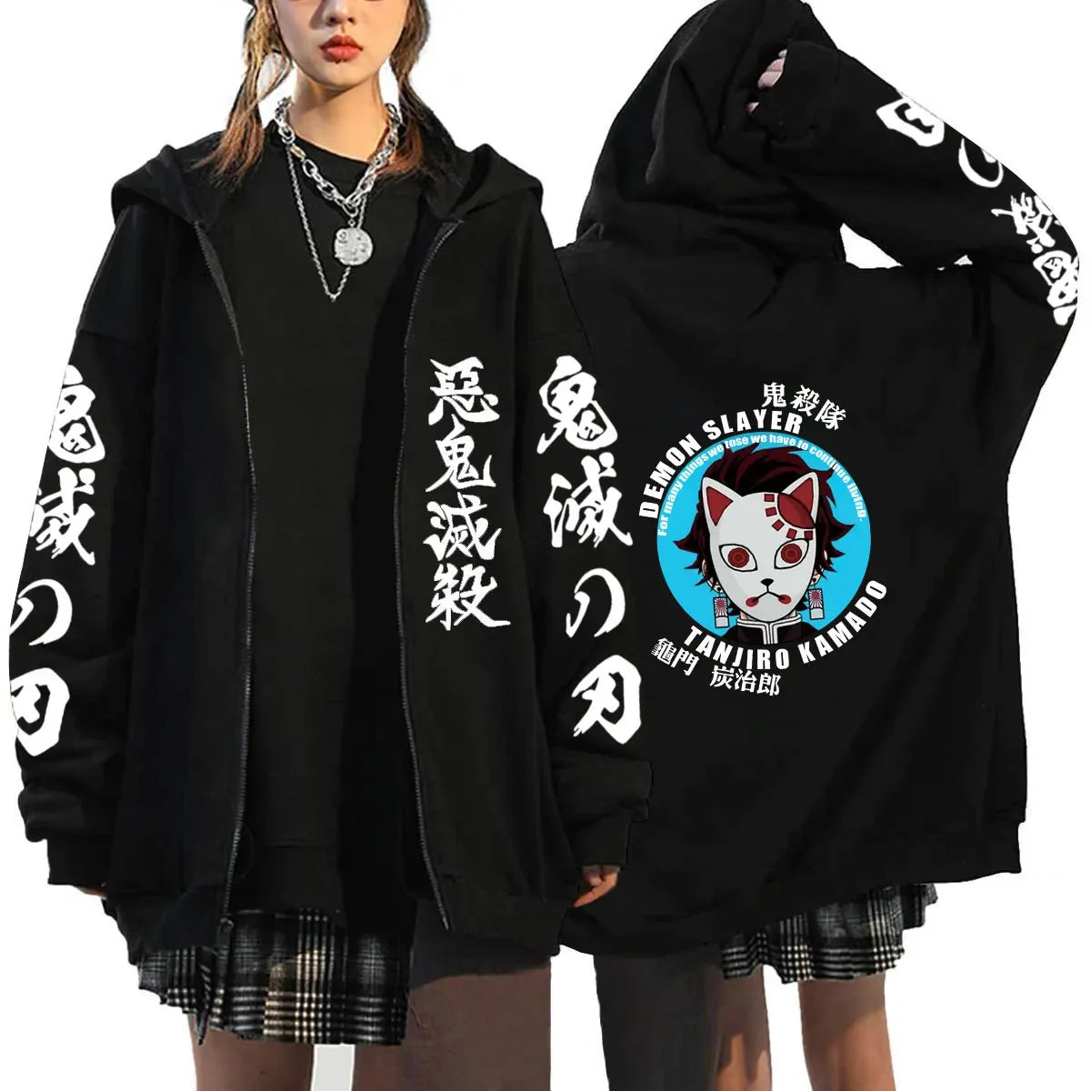 Oni Shadow Zip Hoodie – Japanese Dark Streetwear Oversized Jacket