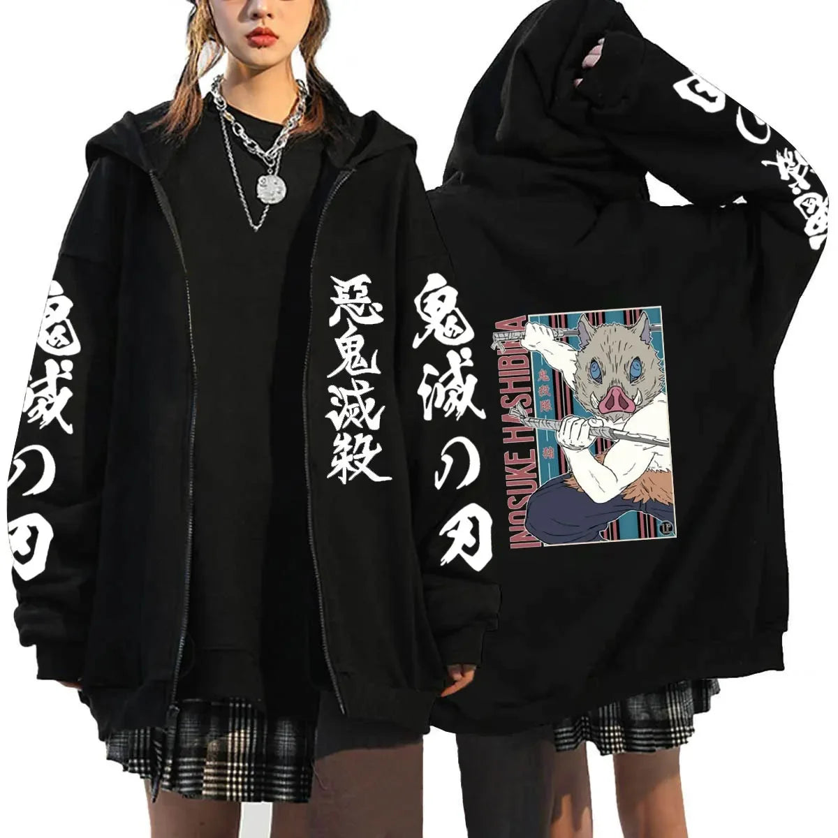 Oni Shadow Zip Hoodie – Japanese Dark Streetwear Oversized Jacket