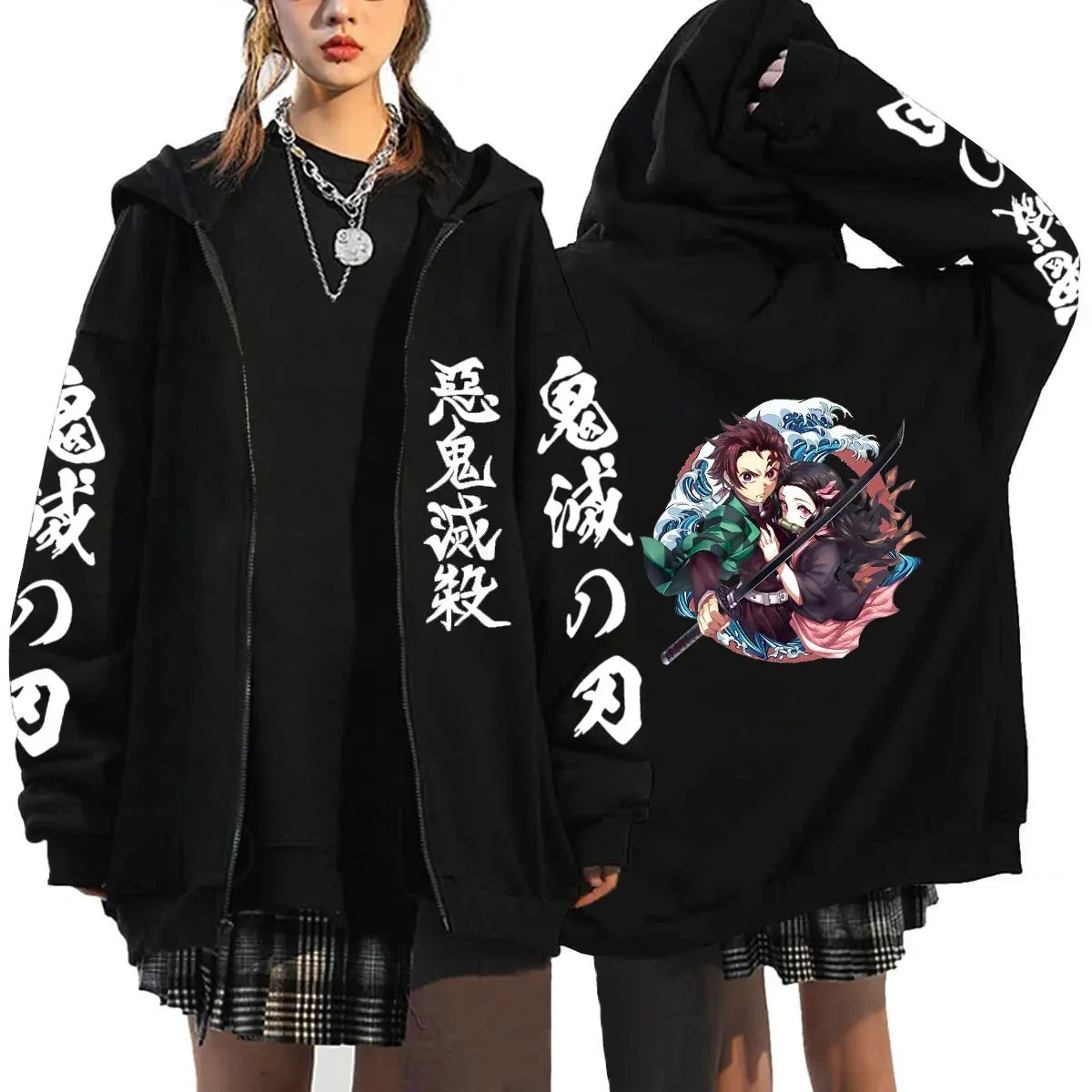Oni Shadow Zip Hoodie – Japanese Dark Streetwear Oversized Jacket