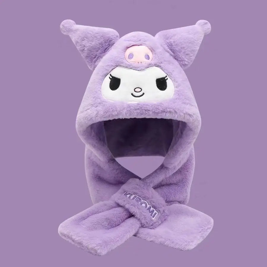 Gothic Bunny Plush Hooded Scarf - All-in-One Kawaii Winter Set