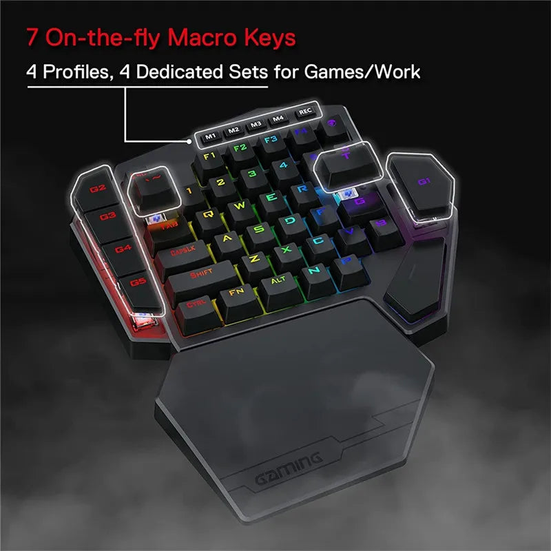 Wireless RGB One-Handed Mechanical Keyboard | 42 Keys Wrist Support