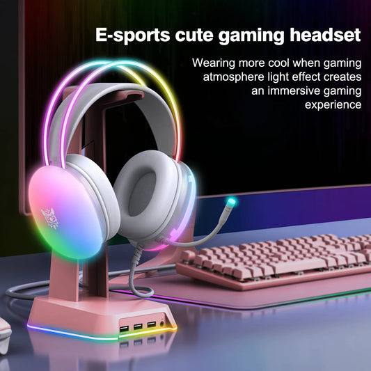 ONIKUMA Gaming Headset Esports Pacote Novo FULL RGB Luz Design Headphones com microfone Headphone Para PC Gamer