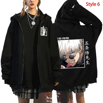 Unisex Anime-Inspired Zip Hoodie – Dark Streetwear with Energetic Eyes Graphic, Autumn/Winter Edition