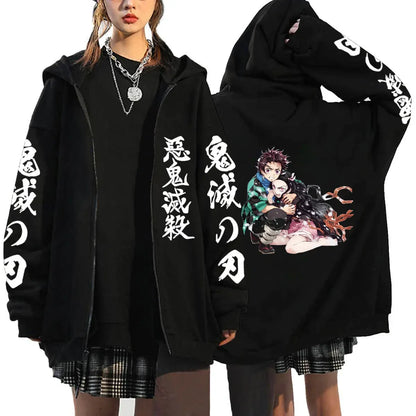 Oni Shadow Zip Hoodie – Japanese Dark Streetwear Oversized Jacket