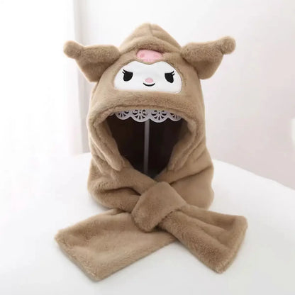 Gothic Bunny Plush Hooded Scarf - All-in-One Kawaii Winter Set