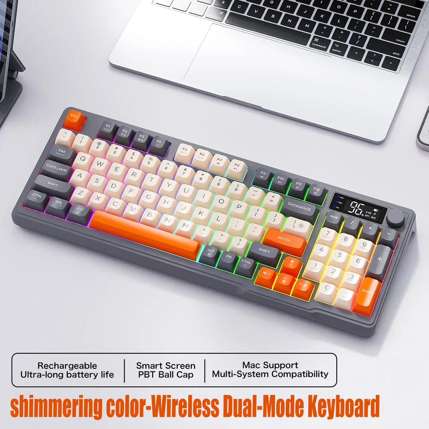 M96 Bluetooth Keyboard Wireless FREEWOLF Screen Gaming Keyboard,Electronic Screen, Multi-Device Connection,Ergonomics Gaming - Aruen Store