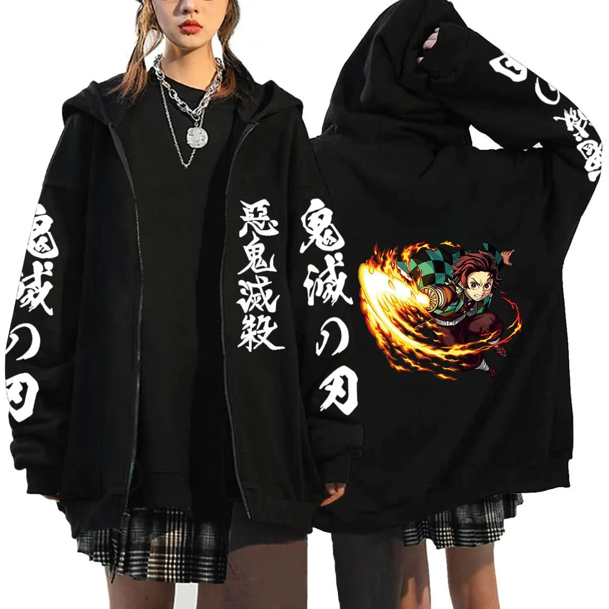 Oni Shadow Zip Hoodie – Japanese Dark Streetwear Oversized Jacket