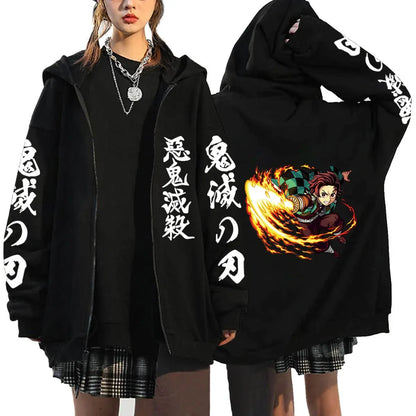 Oni Shadow Zip Hoodie – Japanese Dark Streetwear Oversized Jacket