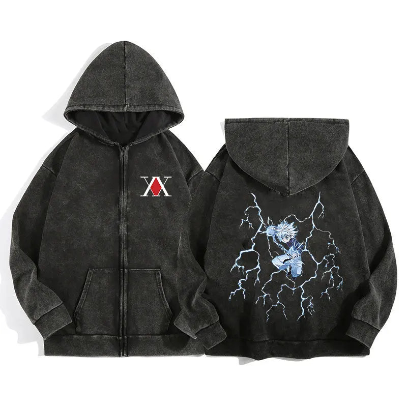 Unisex Gothic Anime-Inspired Zip Hoodie – Harajuku Streetwear with Luminous Spirit Graphic