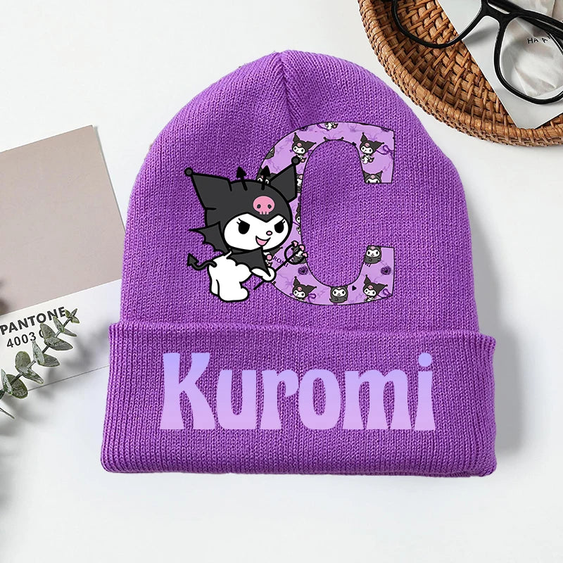 Personalized Gothic Bunny Beanie - Custom Letter Kawaii Knit Cap