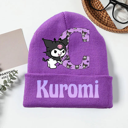 Personalized Gothic Bunny Beanie - Custom Letter Kawaii Knit Cap