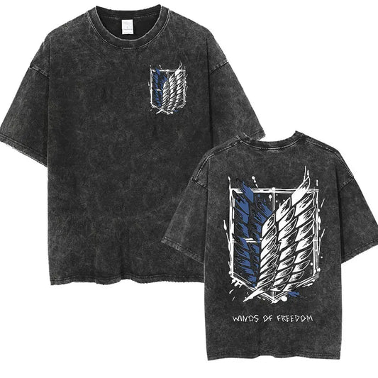 Vintage Washed "Wings of Freedom" Oversized Tee - Epic Battle Streetwear